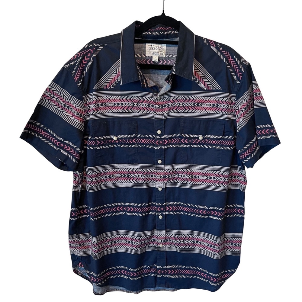 Lucky Brand Good Fortune Southwest‎ Western Pearl Snap Shirt Large Short Sleeve